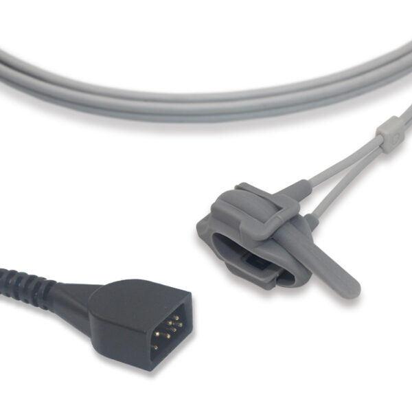 Oxímetro de pulso reutilizable para monitoreo continuo de saturación de oxígeno y frecuencia cardíaca.